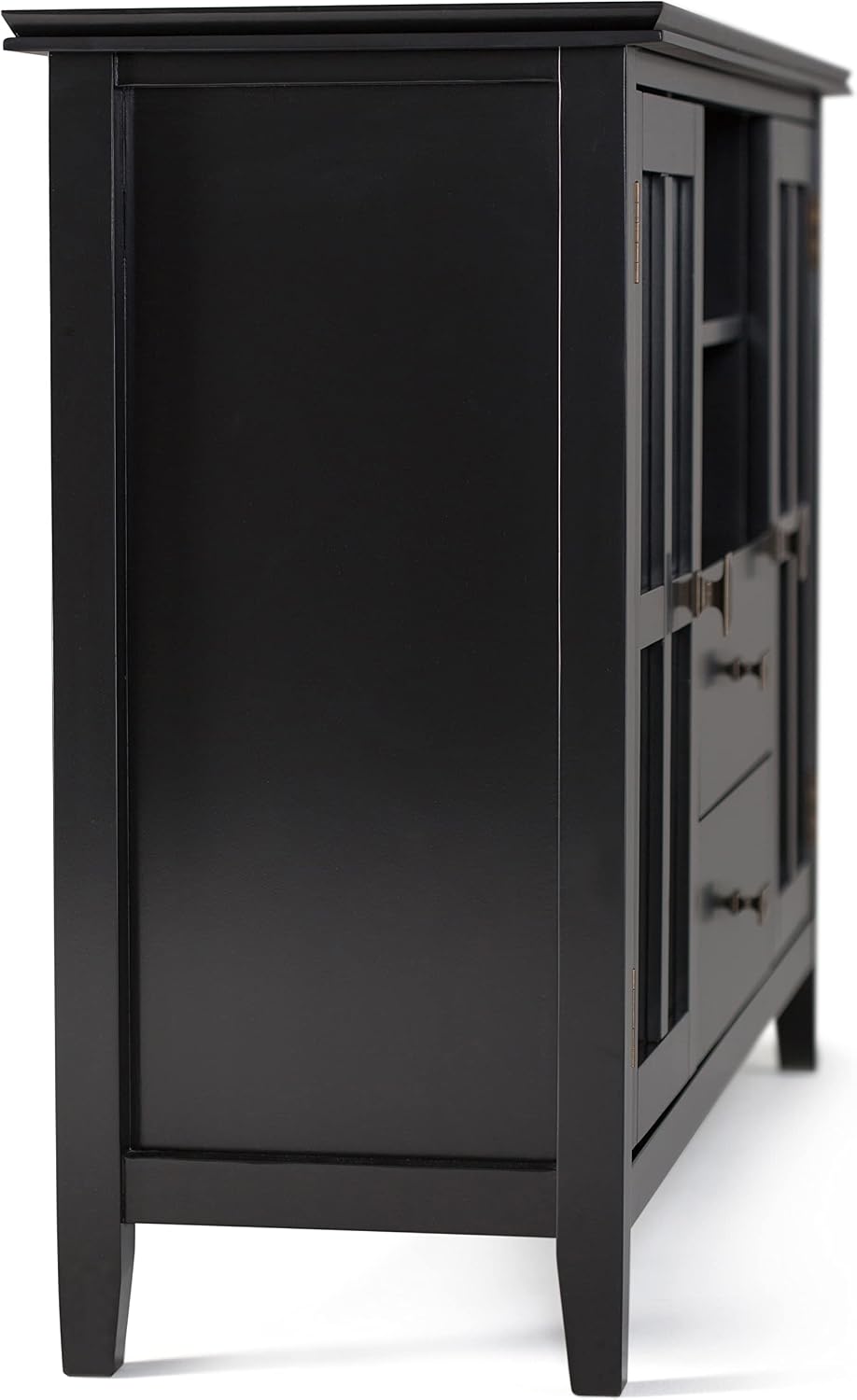 SIMPLIHOME Artisan TV Stand - 53 inch Wide Solid Wood Tall Media Console in Black, Contemporary Entertainment Center for Living Room for TVs up to 60 Inches with Drawers and Cable Management