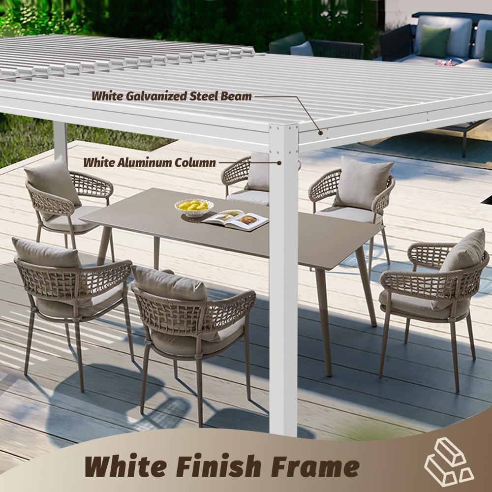 Domi Outdoor Pergola 10' x 20' Aluminum Louvered Pergola with Adjustable Roof, Aluminum Frame, Efficient Drainage System for Patio, Deck, Garden, White