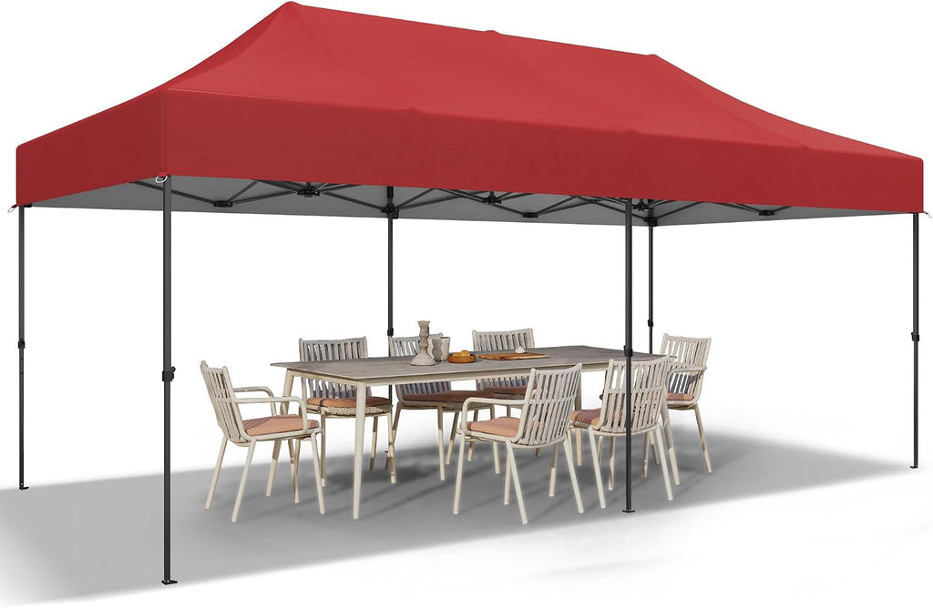 Outdoor Basic 10' x 20' Pop up Canopy Tent, Instant Heavy Duty Gazebo Tent Without Sidewalls/Wheeled Bag for Party Commercial Activity (Red, Without Sidewall)