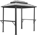 Grill Gazebo 8' × 6', Aluminum BBQ Gazebo Outdoor Metal Frame with Shelves Serving Tables, Permanent Double Roof Hard top Gazebos for Patio Lawn Deck Backyard and G(Grey)