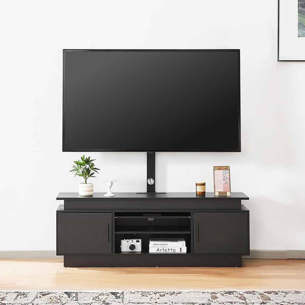 VEVOR 52' TV Stand with Mount for up to 75 in TVs, Entertainment Center with Power Outlet & LED Lights, Height Adjustable TV Console with Mount with 3 Tiers Storage Cabinets for Bedroom, Living Room