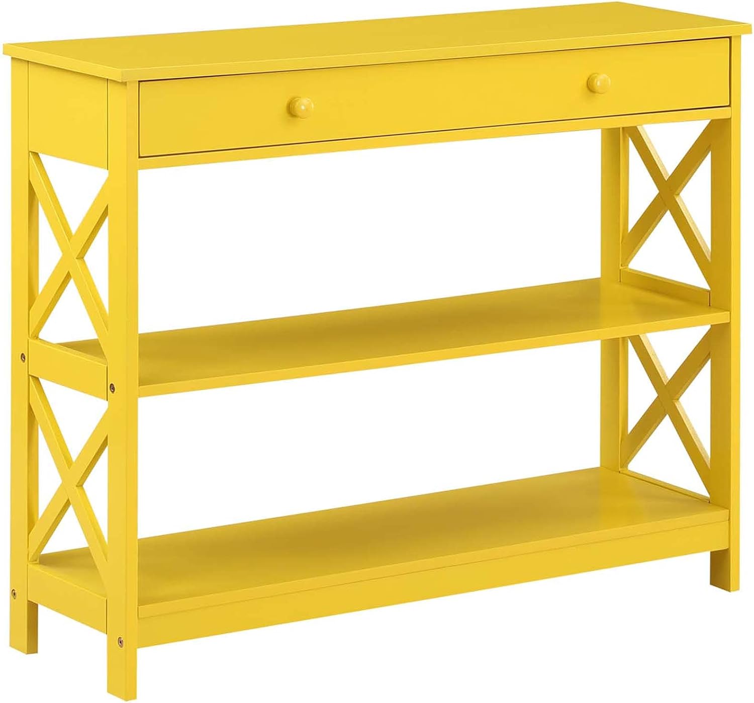 Convenience Concepts Oxford 1 Drawer Console Table with Shelves, Yellow