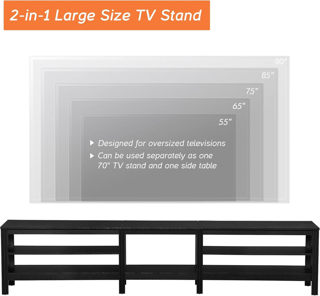 WAMPAT Farmhouse TV Stand for 85 Inch TV, Wood Entertainment Center for 80 90 100 inch TV Console Media Table with 5 Cubby Storage for Living Room Bedroom, Black