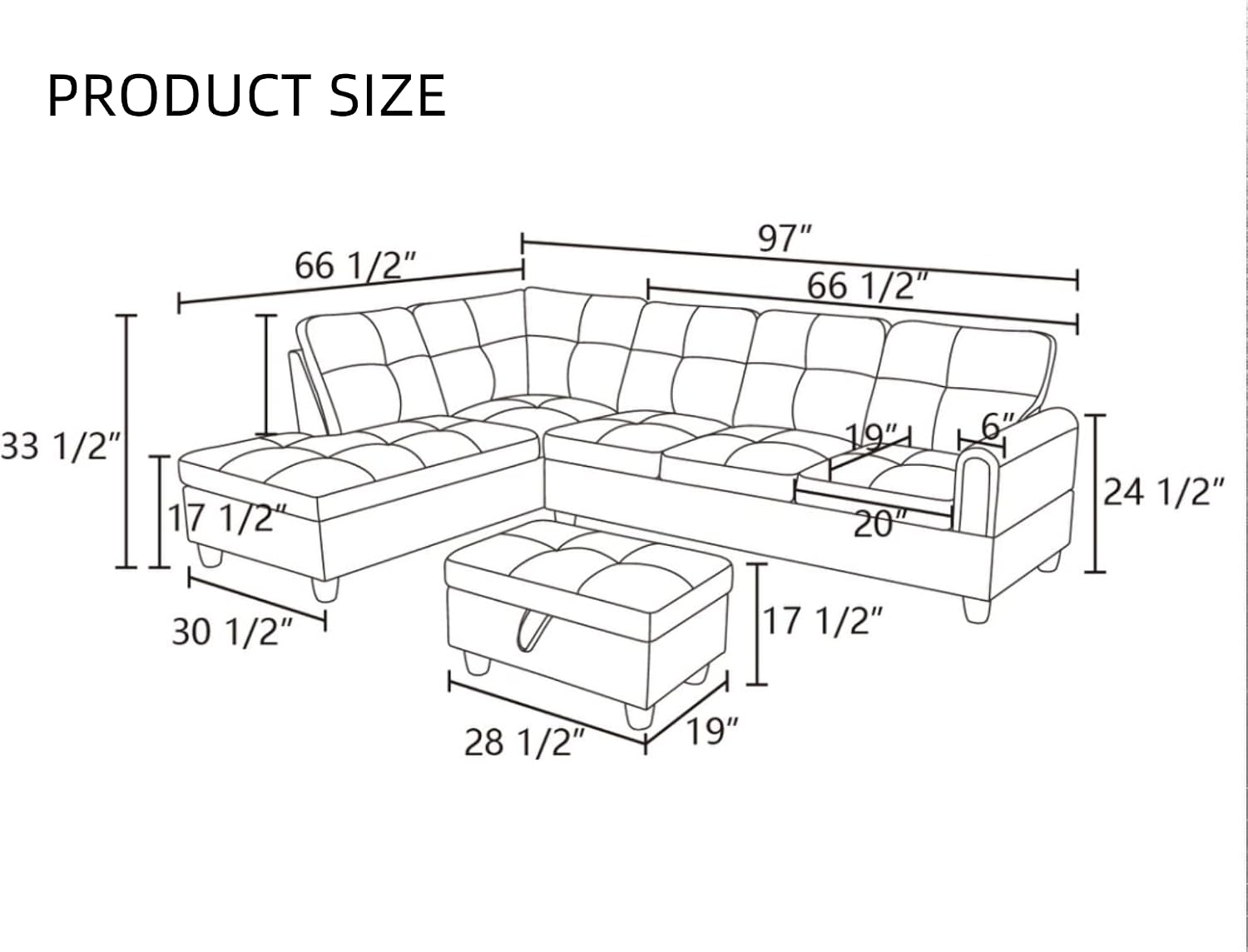 L-Shaped Sectional Sofa, Modern Sectional Couches Home Sofas for Living Room with Movable Chaise, Modular Living Room Sets Furniture for Apartment Bedroom & Office, Dark Grey