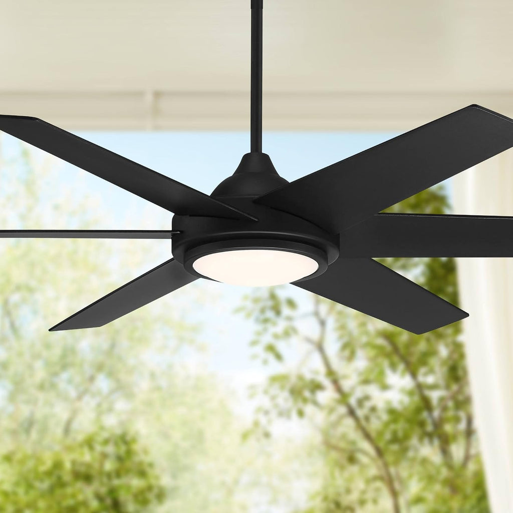 Casa Vieja 56' Estate Modern 6 Blade Indoor Outdoor Ceiling Fan with Dimmable Light LED Remote Control Matte Black Wood White Diffuser Damp Rated for Patio Exterior House Porch Gazebo Barn