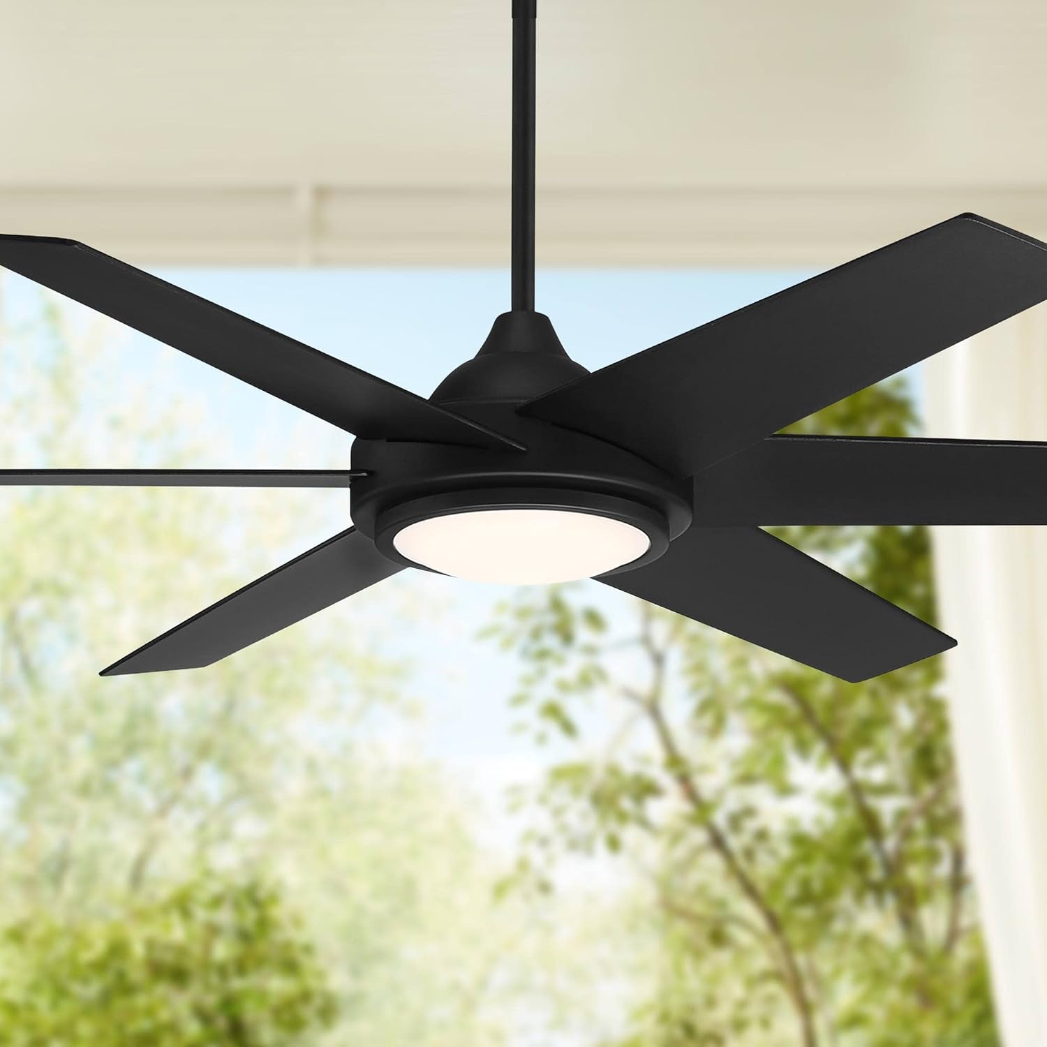 Casa Vieja 56' Estate Modern 6 Blade Indoor Outdoor Ceiling Fan with Dimmable Light LED Remote Control Matte Black Wood White Diffuser Damp Rated for Patio Exterior House Porch Gazebo Barn