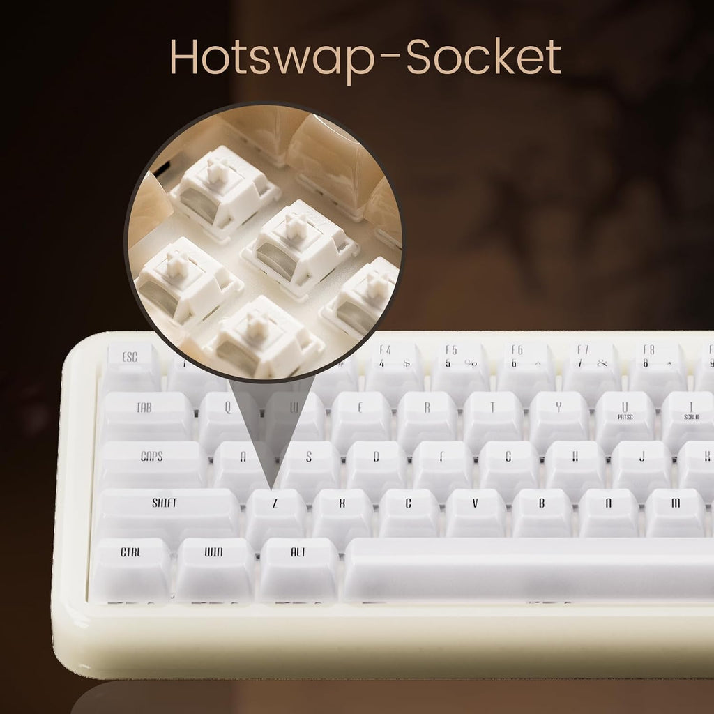 Akko YU01 Mechanical Keyboard Hot Swappable Gaming Keyboard with Transparent Keycaps RGB Backlit 2.4G Wireless/Bluetooth/Wired 68-Key Keyboard for Mac & Win (White Jade, V3 Piano Pro Switch)