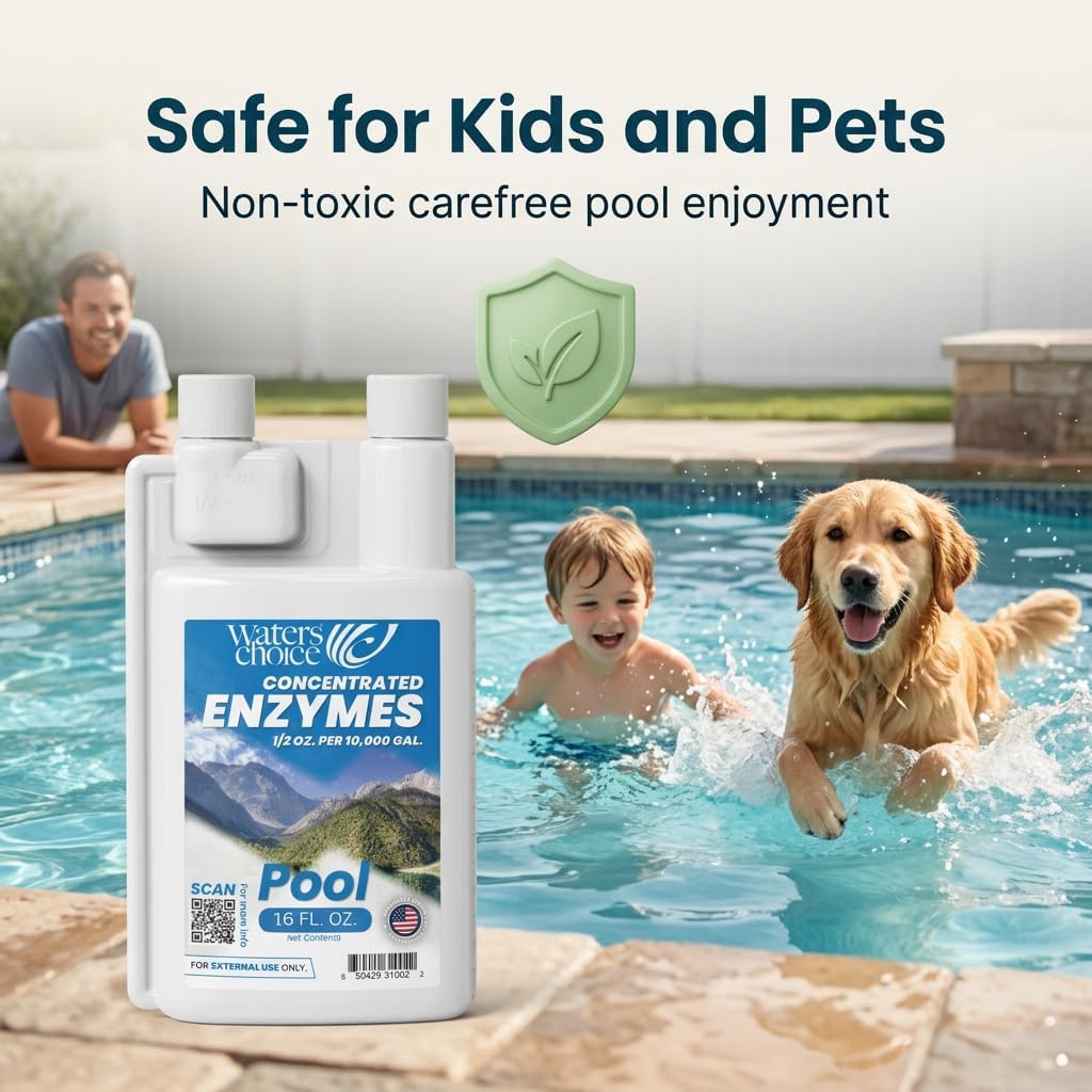 Waters Choice Weekly Pool Enzyme Concentrate - 16 Ounce - Non-Toxic Natural Pool Cleaner for Crystal Clear Water - Effective Pool Clarifier