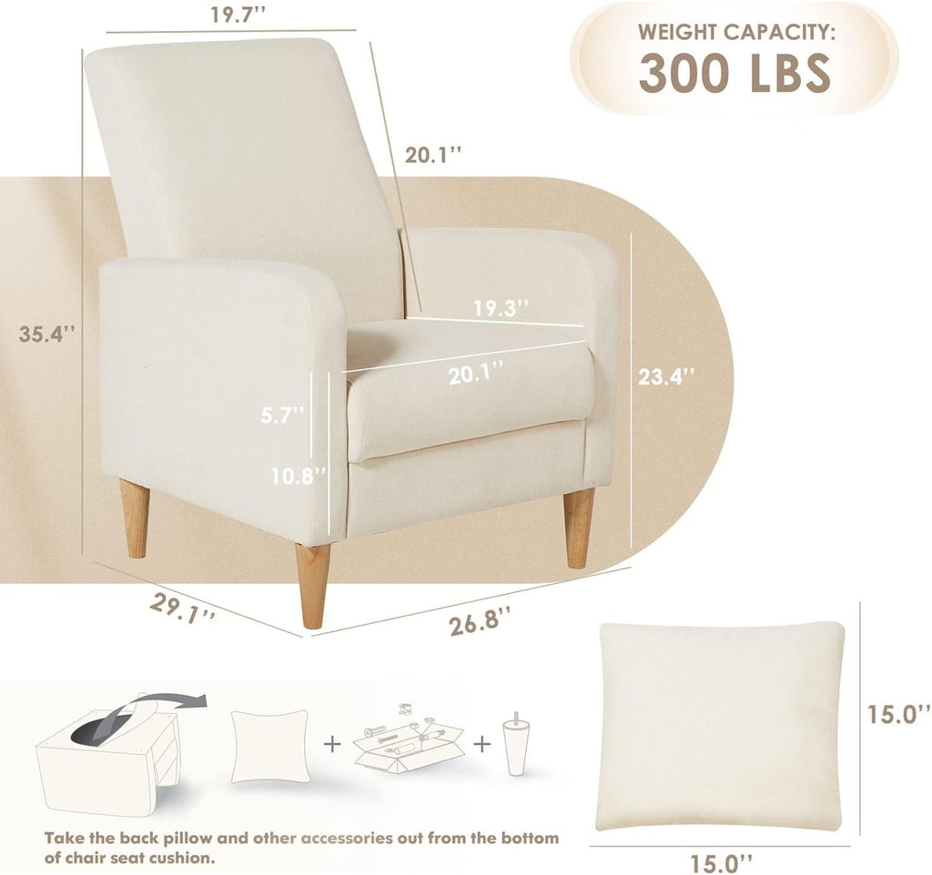 COLAMY Mid-Century Modern Upholstered Accent Chair with Back Pillow & Solid Wood Legs, Fabric Cozy Armchair for Living Room, Bedroom, Reading Nook, Apartment & Small Spaces, Beige