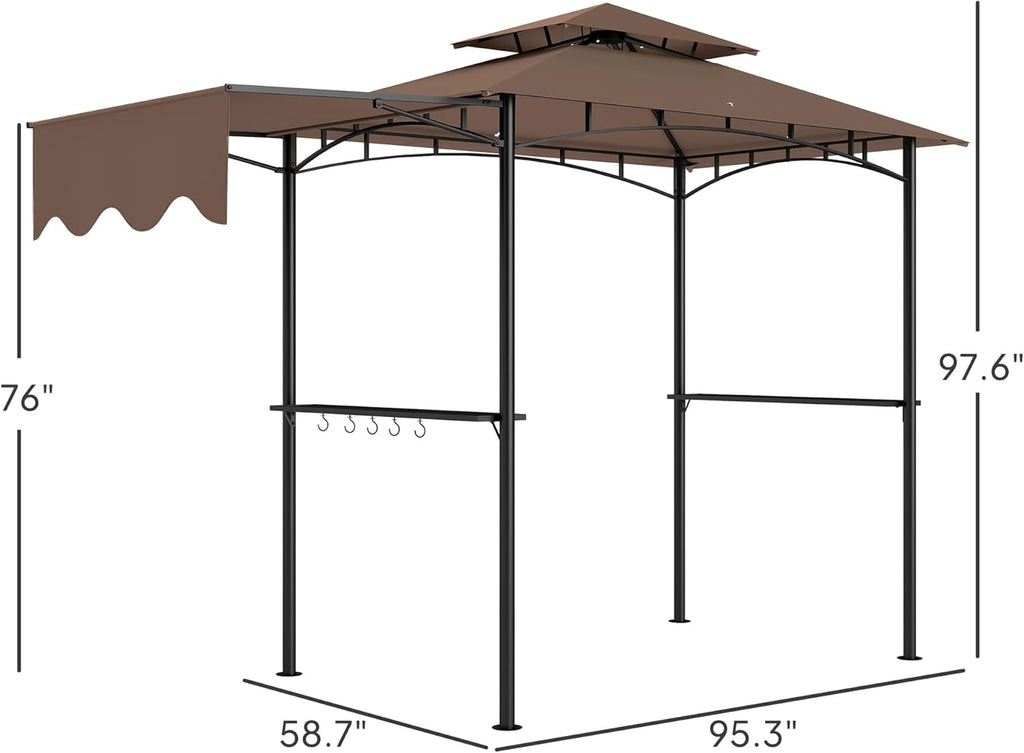 GOWE Ventilated Barbecue Gazebo Shelter,Outdoor Grill Gazebo,with Side Awning,Side Shelves and Hooks