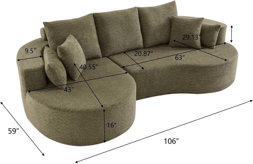 Christopher Knight Home Carden 106' Curved Modular Sectional Sofa, Fabric Upholstered Comfy Sofa Couch with Chaise Lounge, Modern Cloud Couch with Deep Seat, No Assembly Required, Olive Green