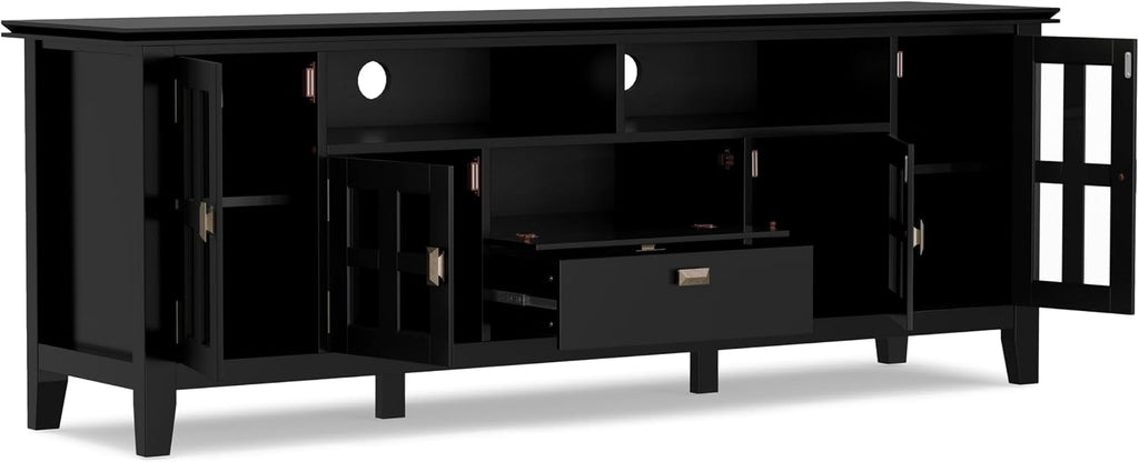 SIMPLIHOME Artisan TV Stand and Bookcase Bundle - 72 inch Wide Solid Wood TV Cabinet and 26 inch Wide Solid Wood Bookcases in Black, Contemporary Living Room Entertainment Bundle, Set of 3
