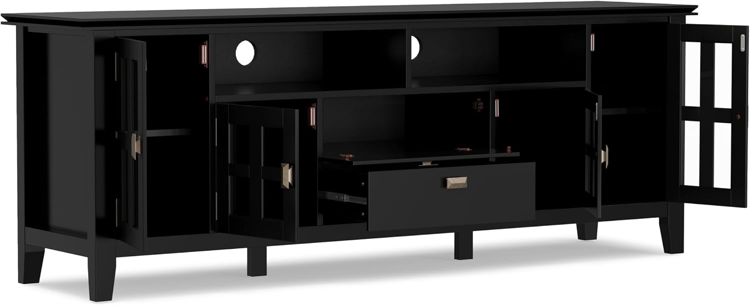 SIMPLIHOME Artisan TV Stand and Bookcase Bundle - 72 inch Wide Solid Wood TV Cabinet and 26 inch Wide Solid Wood Bookcases in Black, Contemporary Living Room Entertainment Bundle, Set of 3