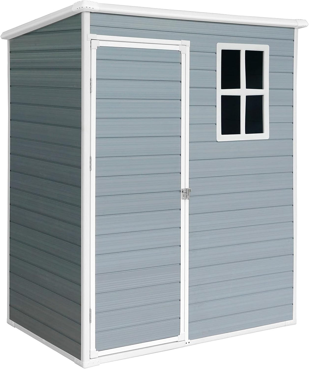 5x3 FT Resin Outdoor Storage Shed with Floor,All-Weather Outdoor Shed with Lockable Door,Window & Sloped Roof,Plastic Outside Tool Storage for Garden,Backyard,Patio,Lawn,Gray