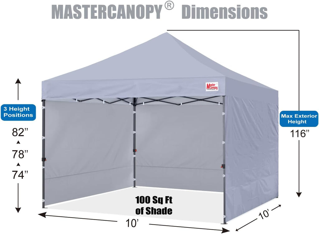 MASTERCANOPY Heavy Duty Pop-up Canopy Tent with Sidewalls (10x10,Gray)