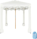 AMMSUN Beach Cabana with Beach Blanket, 7' x 7' Boho Canopy with Tassels, Premium Wood Pole, Fringe Cabana Tent with Sand Pockets, Instant Sun Shade for Sand, Garden, Outdoor, Elegant White