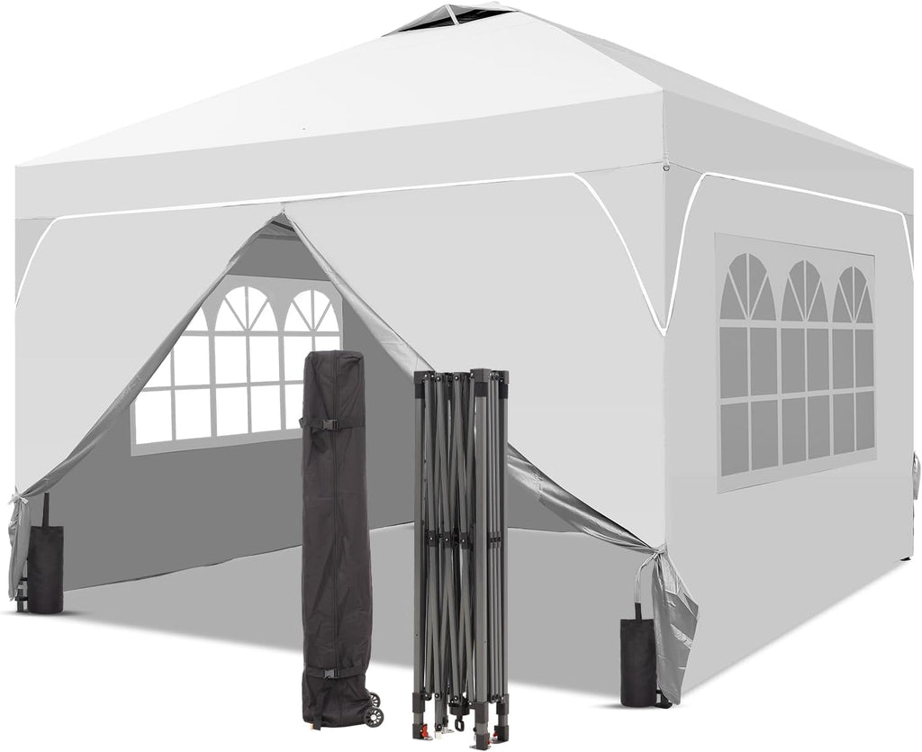 GDY 12x12FT Pop Up Canopy Tent with One Push Setup, Easy to Install with 4-Sidewalls for Events, Parties, Camping, Outdoor Gazebo with 4-Sandbags and Wheel Bag, White.
