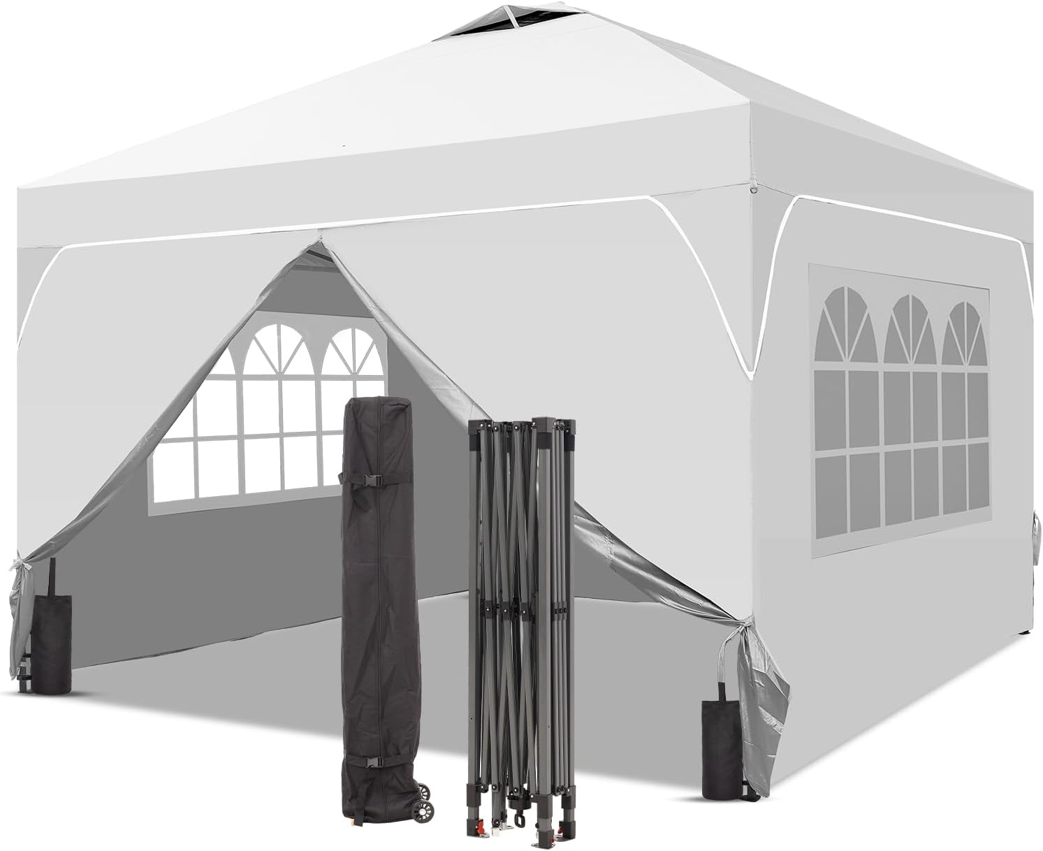 GDY 12x12FT Pop Up Canopy Tent with One Push Setup, Easy to Install with 4-Sidewalls for Events, Parties, Camping, Outdoor Gazebo with 4-Sandbags and Wheel Bag, White.