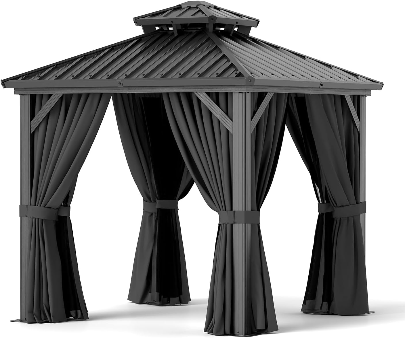 Double Roof Metal Pavilion, 8x8FT, Black and Grey, Sturdy and Spacious Outdoor Shelter, New Model for Garden, Patio, or Backyard