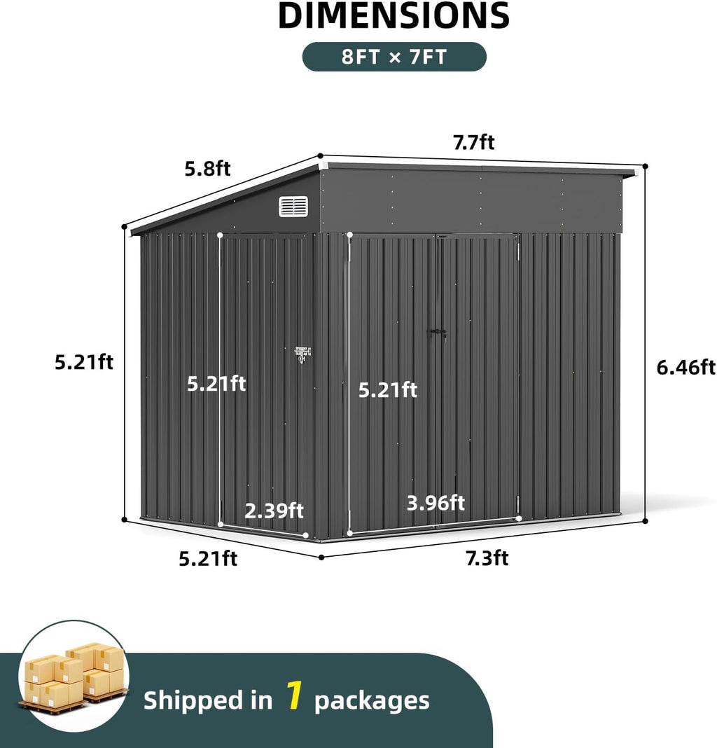8'x6' Outdoor Storage Shed with Triple Lockable Doors, Metal Cabinet, Sloping Roof & Spacious Storage for Tools, Bicycles, Garden Equipment – Ideal for Patio, Garden & Courtyard