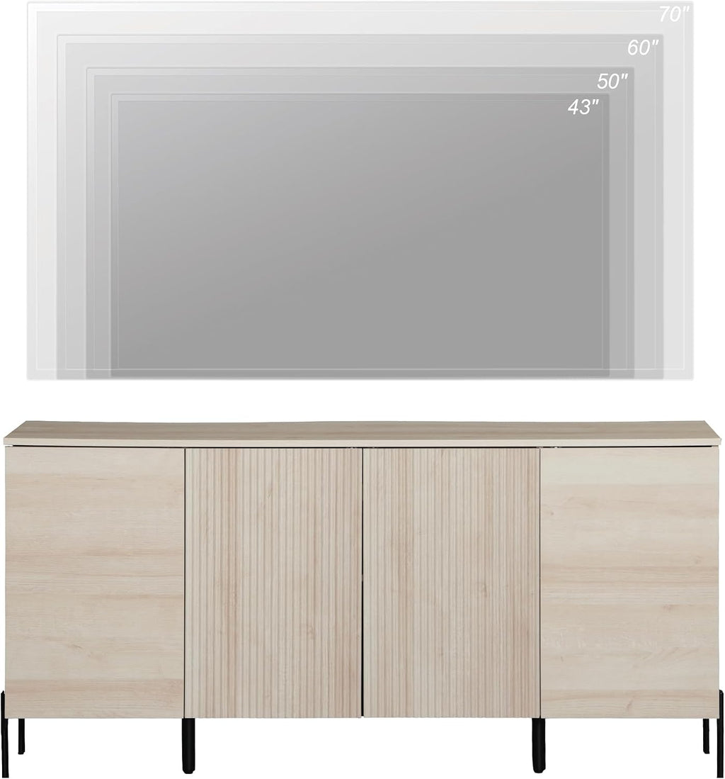 WAMPAT 61.6' TV Stand Cabinets for TVs up to 70 Inches, Entertainment Center with Storage Cabinets and 4 Doors, Mid Century Modern Media TV Console Table for Living Room Bedroom,Beige