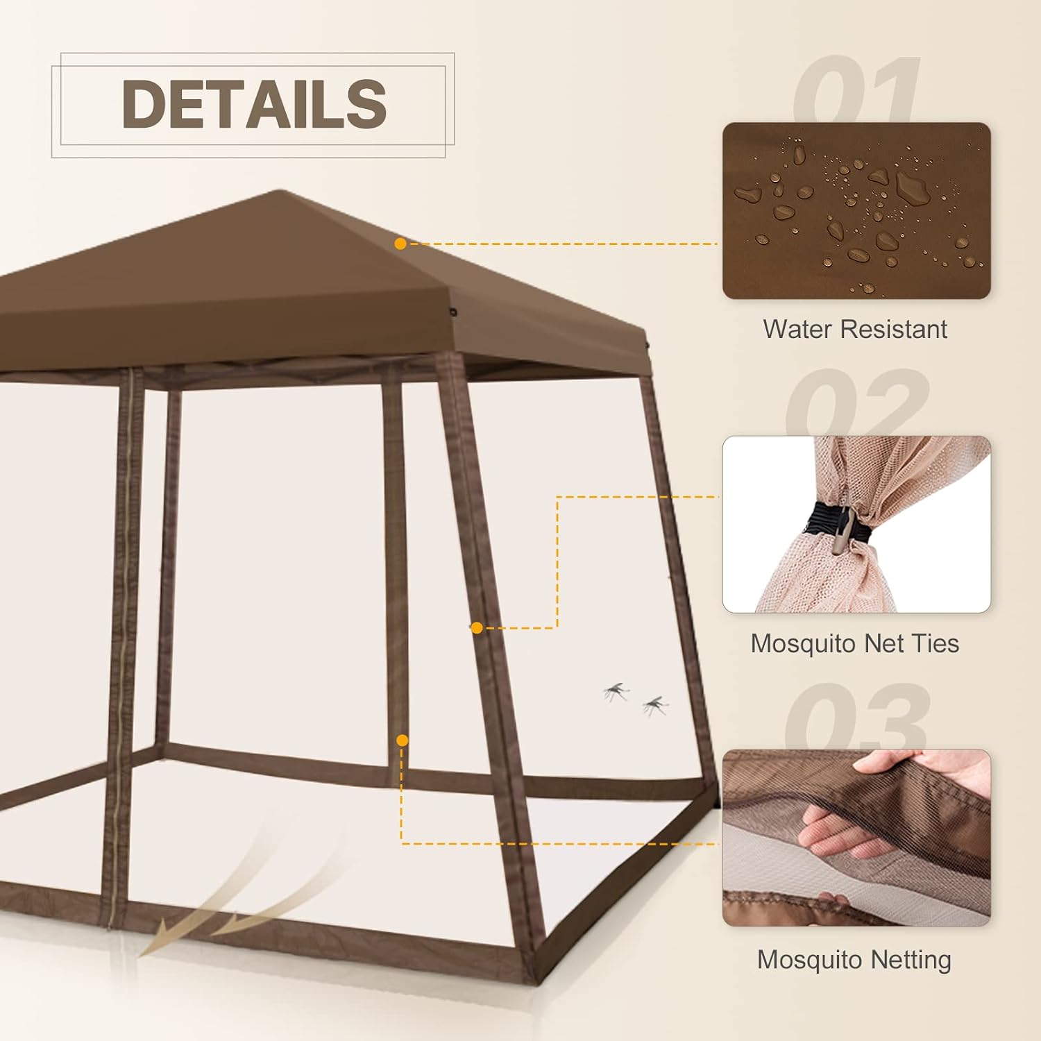 COOS BAY 10x10 Pop Up Canopy Tent with Screen Netting, Slant Leg Canopy with UPF 50+ UV Protection, 64 Sq Ft Shade, One Person Setup with Carry Bag, Brown
