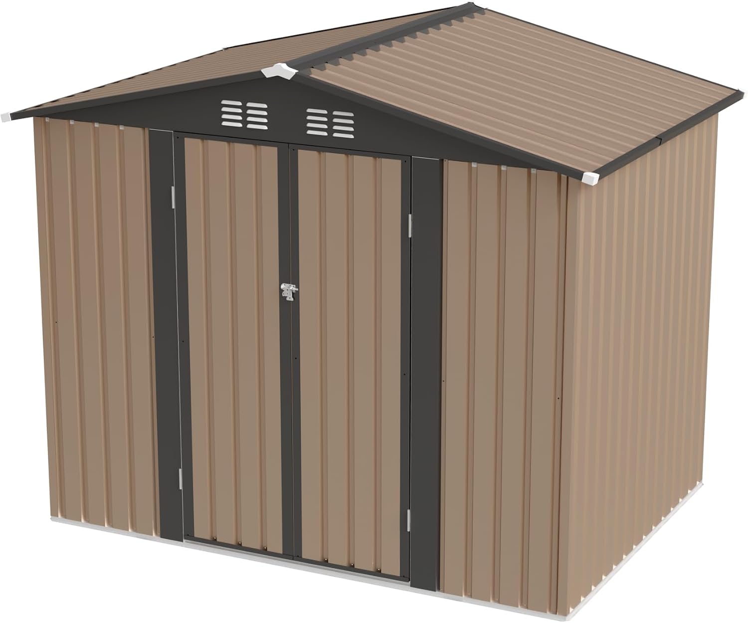 8x6 FT Outdoor Storage Shed, Galvanized Tool Shed, Metal Garden Shed with Apex Roof & Lockable Door & 2 Gloves, Waterproof Rust-Resistant for Backyard Garden Lawn Patio, Brown