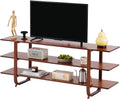 Welnow Bamboo TV Stand for Up to 65 Inch, Mid Century Modern Entertainment Center with 3-Tier Open Shelves, Storage Media Console Table for Living Room, Bedroom, Walnut