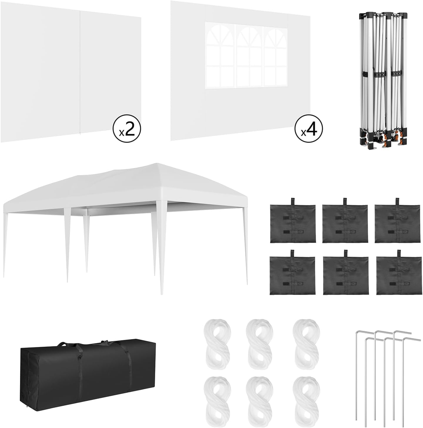 10X20Ft Pop Up Wedding Party Tent with 6 Sidewalls - Heavy Duty Commercial Outdoor Canopy, Waterproof Gazebo Canopy Tent, Canopy All Season with Storage Bag, White