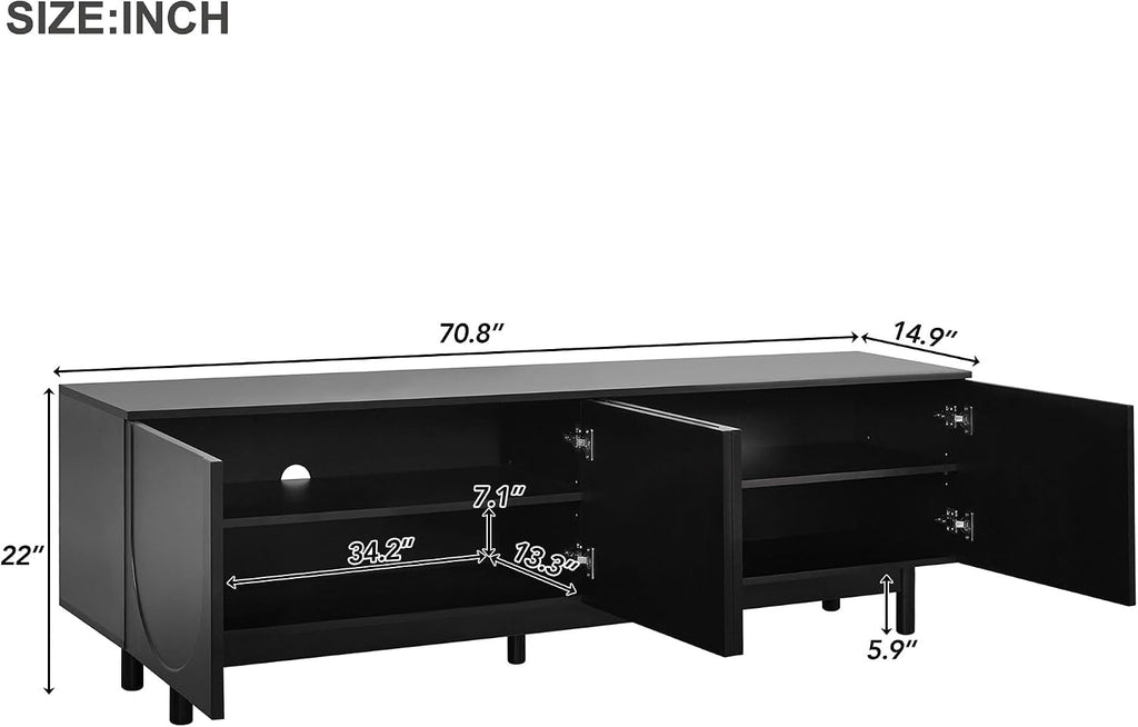 ON-TREND Graceful TV Stand with Arch Cabinets for TVs Up to 78'', Minimalist Entertainment Center with Solid Wood Legs, Practical Media Console with Adjustable Shelves for Living Room, Black