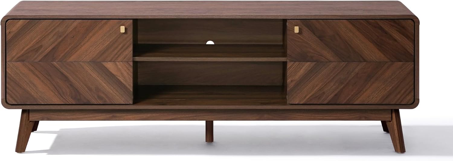 LuxenHome 63' Mid Century Modern TV Stand, TV Stands for Living Room for TVs up to 65', Entertainment Center with Storage, Wood TV Console with Tapered Legs, Television Stands
