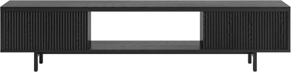 Henn&Hart Fluted TV Stand for TVs up to 78' with 2 Ribbed Side Storage Cabinets and Open Center Storage for Living Room, Family Room, or Office, Natural Black