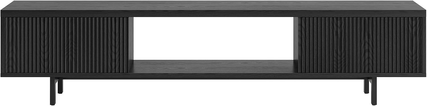 Henn&Hart Fluted TV Stand for TVs up to 78' with 2 Ribbed Side Storage Cabinets and Open Center Storage for Living Room, Family Room, or Office, Natural Black