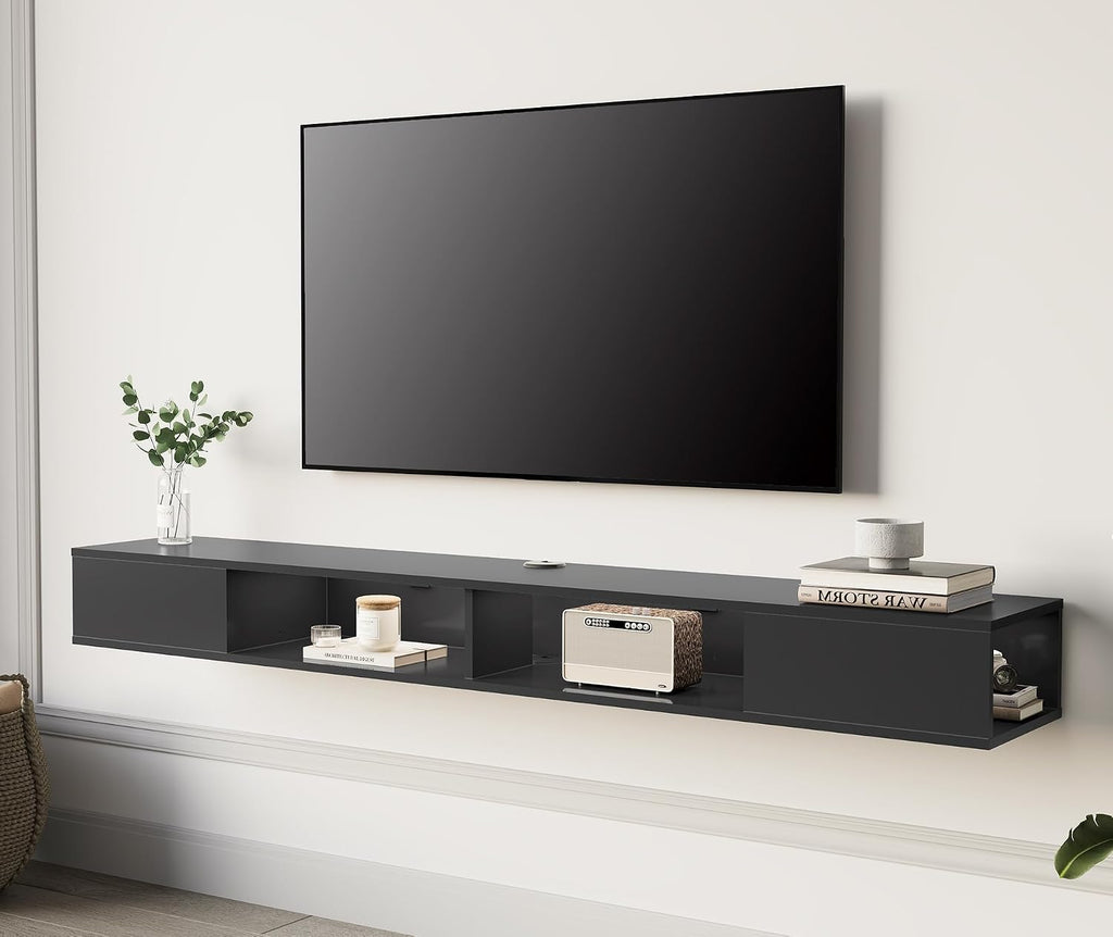 WAMPAT 70 inch Floating TV Shelf for TVs Up to 75 inch, Floating TV Stand with Storage Under TV for Living Room, Entertainment Center for Wall, Black
