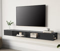 WAMPAT 70 inch Floating TV Shelf for TVs Up to 75 inch, Floating TV Stand with Storage Under TV for Living Room, Entertainment Center for Wall, Black