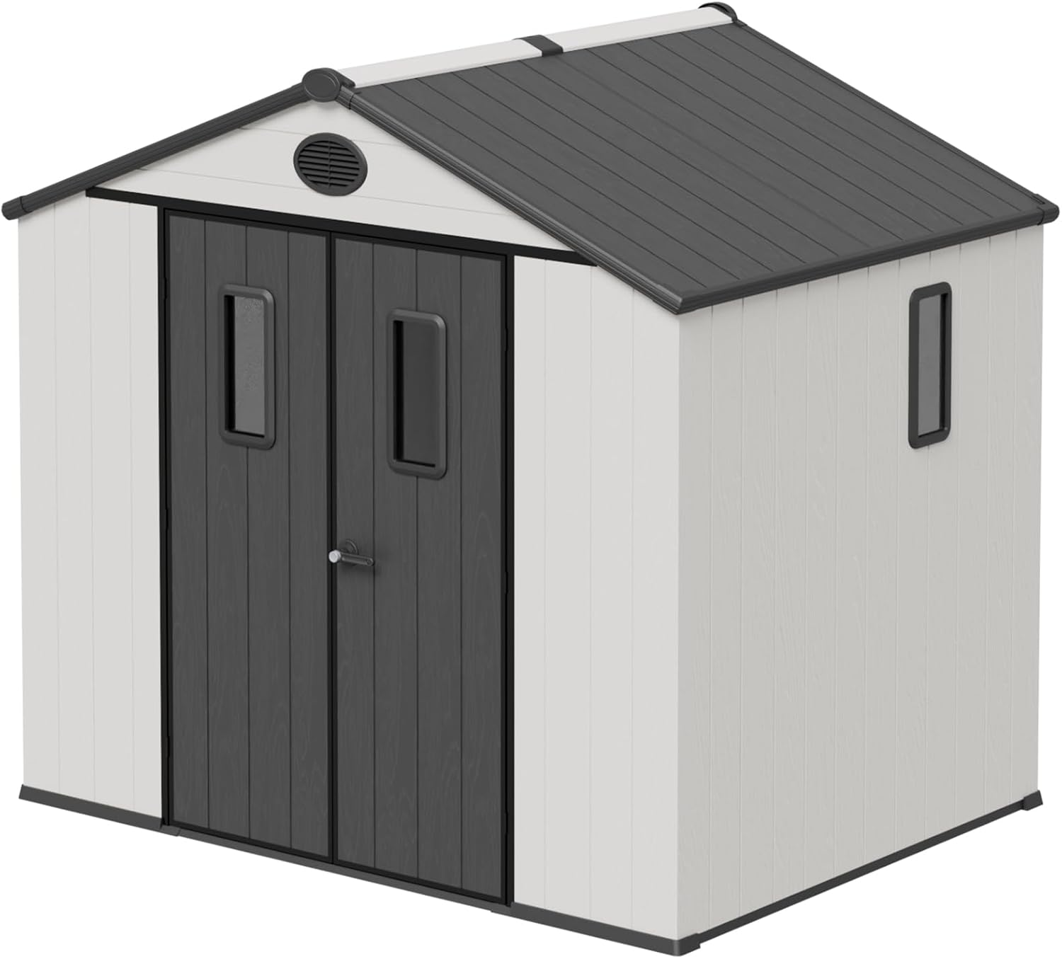 8x6 Outdoor Storage Shed with Floor, Heavy Duty Resin Tool Shed, Weather Resistant Garden Storage Building with Windows & Ventilation, White/Gray