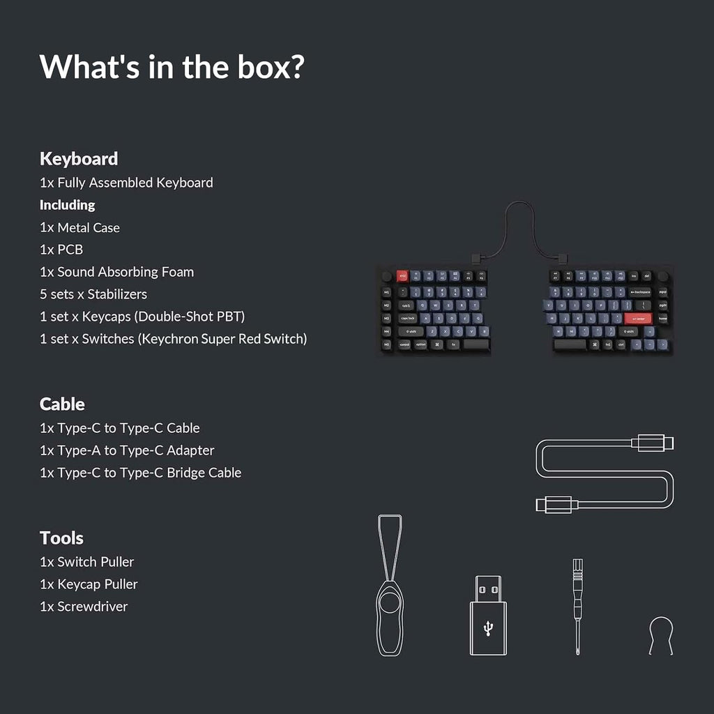 Keychron Q11 QMK/VIA TKL Split Keyboard Ergonomic, 91 Keys 75% Layout Wired Mechanical Gaming Keyboard Mac & Windows with Full Alu Frame, PBT Keycaps & Knobs, Hot-Swappable Keycrhon Super Red Switch