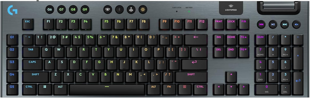 Logitech G915 X Lightspeed Low-Profile Wireless Gaming Keyboard, Double-Shot PBT Keycaps, Fully Programmable Keys, RGB Backlighting, Sleek Aluminum Finishing, GL Red Linear Switches - PC/Mac - Black