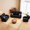 COMHOMA Living Room Furniture Set,Faux Leather Manual Recliner Sofa Sets with Cup Holders,Reclining Couch,Loveseat and Armchair,3+2+1,Black