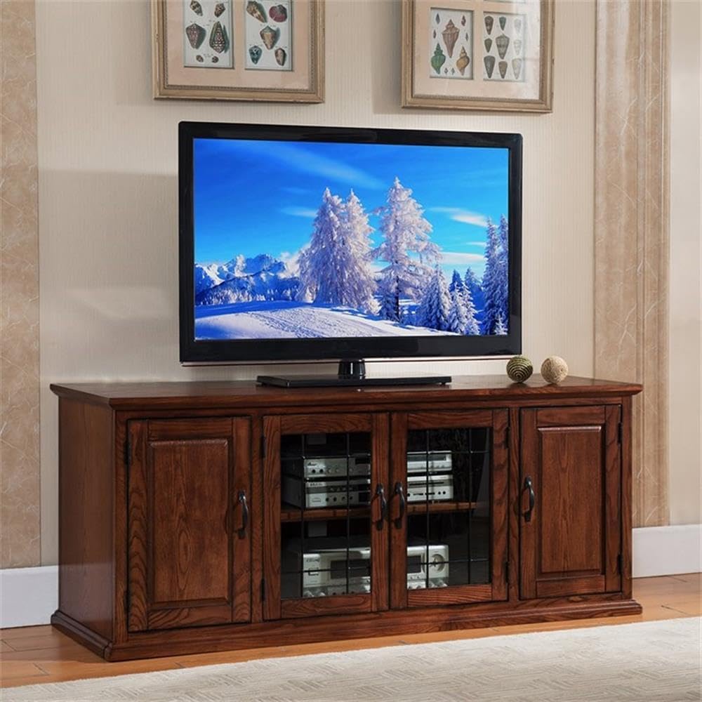 Leick Home 80360 Leaded Glass TV Stand For 65' TV's, Burnished Oak