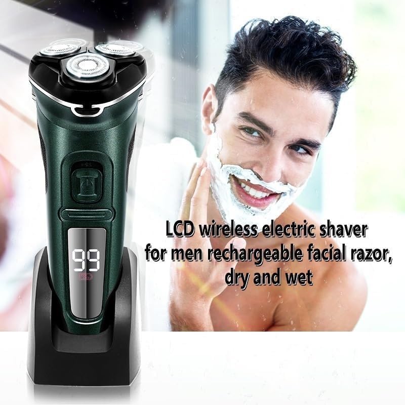 Electric Shavers for Men, Powerful Cordless LCD Electric Shaver with Charger Base Wet Dry Beard Electric Razor Rechargeable Facial Shaving Machine for Men (Color : Black)