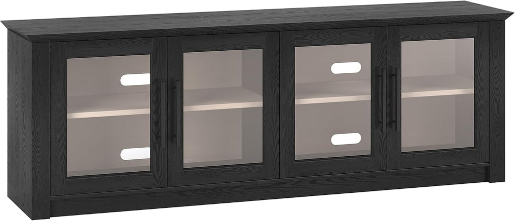 Henn&Hart TV Stand for TVs up to 78' with 2 Display Cabinets and Adjustable Shelves for Living Room, Family Room, or Office, Natural Black/Beech White