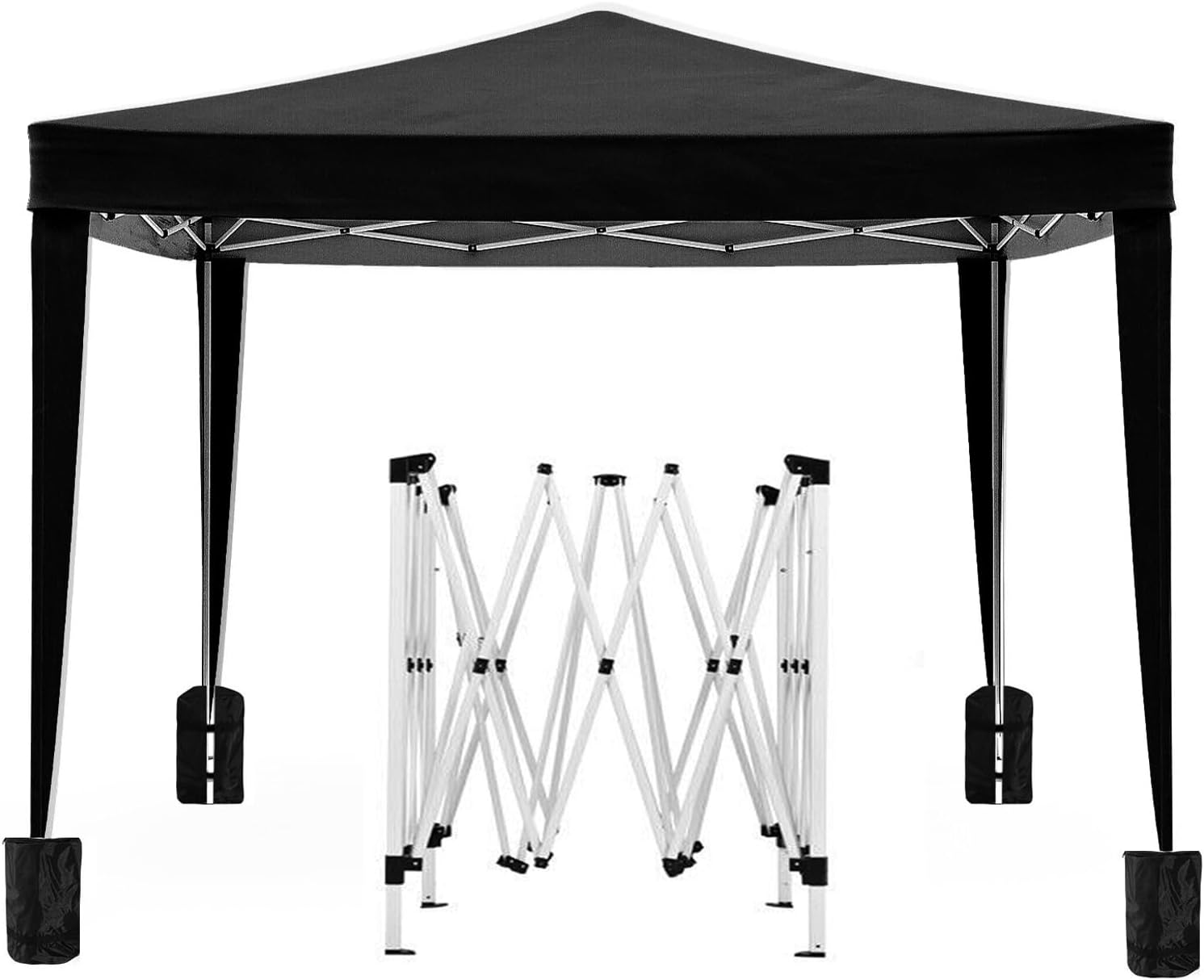 10x10 Pop Up Canopy with 4 Sidewalls Commercial Canopy Tent UPF 50+ All Weather Waterproof Outdoor Wedding Party Tent for Gazebo, Camping, Backyard Parties with Sand Bag, Black