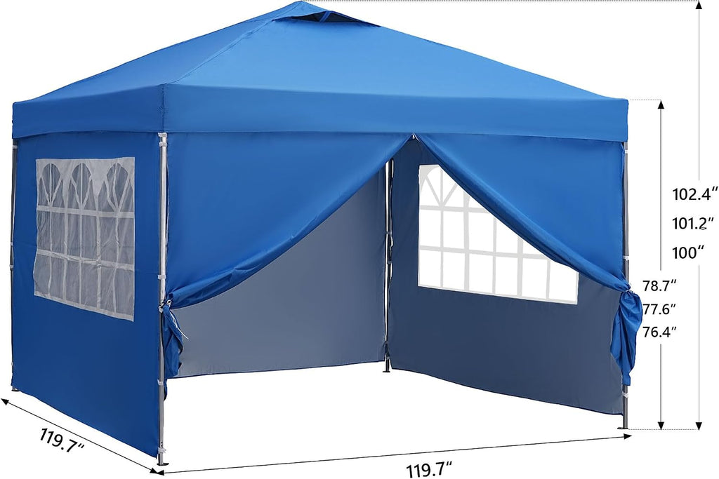 GDY 10x10ft Pop Up Canopy Tent with Sidewalls, Beach Tent, Easy Set up Gazebo for Events, Parties, Camping, Blue.