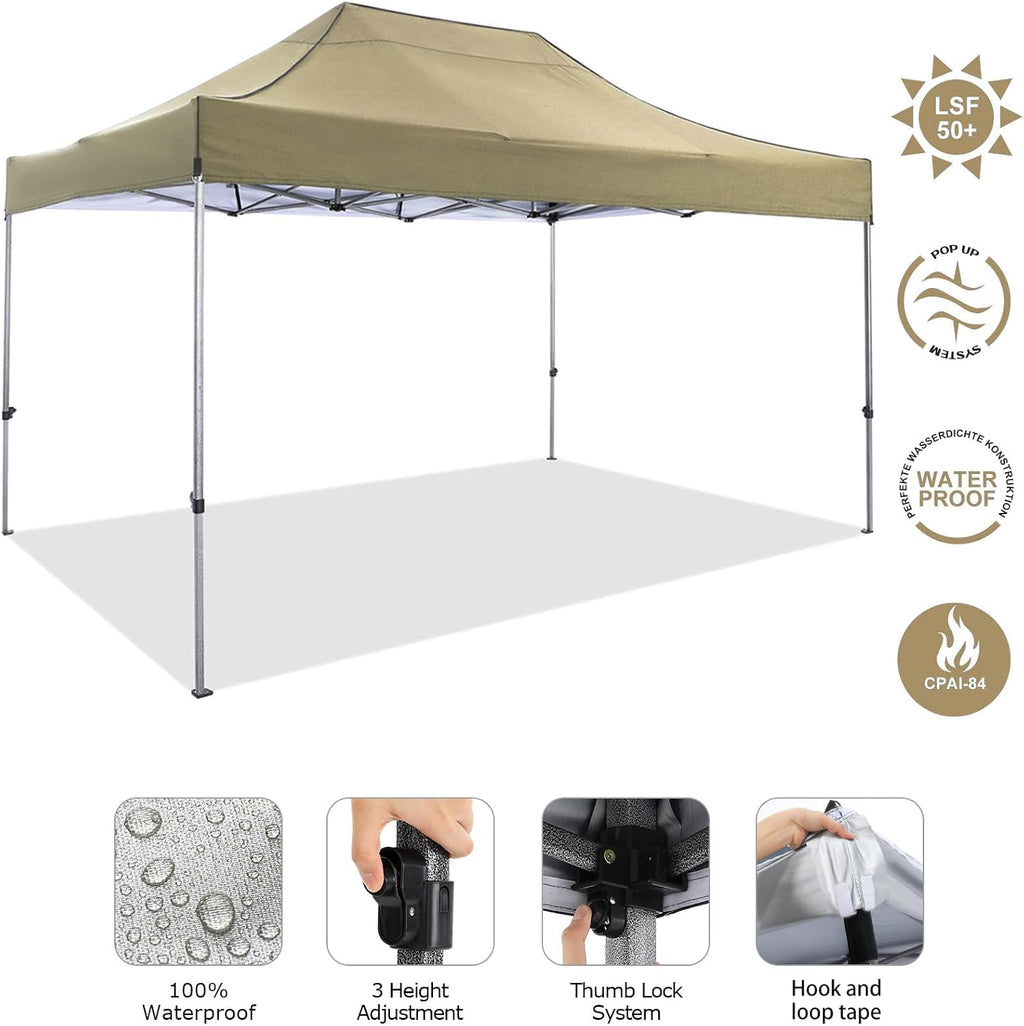 COBIZI 10x15 Pop Up Canopy Without Sidewall,Heavy Duty Canopy UPF 50+ All Season Wind Waterproof Commercial Outdoor Wedding Party Tents for Parties Gazebo with Carry Bag(10 x 15 ft Khaki)