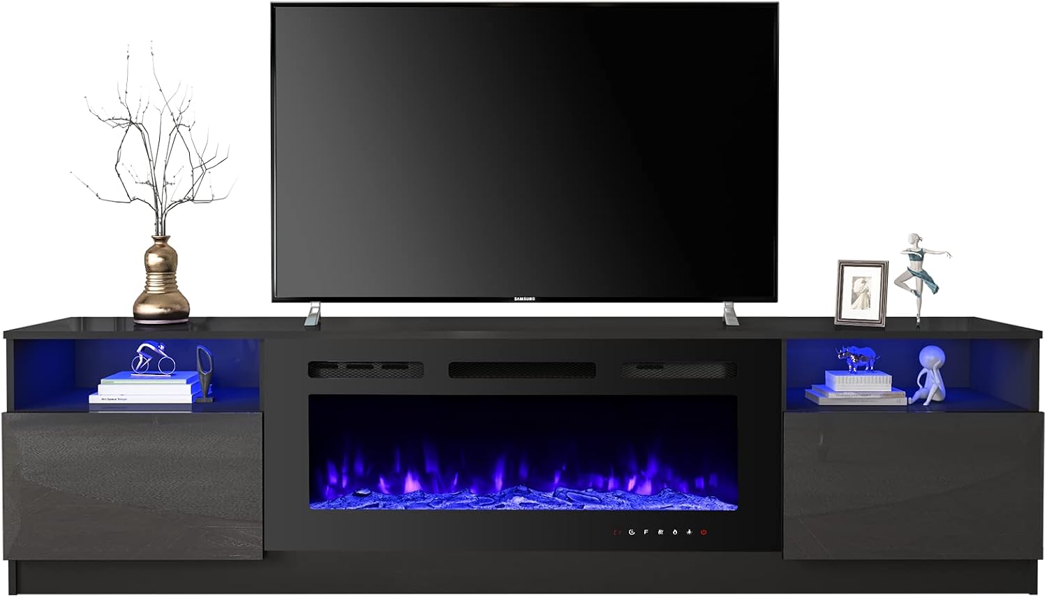 EROMMY 80'' Fireplace TV Stand with 40'' Electric Fireplace, Entertainment Center with 16 Color Led Lights and 12 Flame Fireplace Insert Heater, TV Console for TVs up to 90'' for Living Room, Black