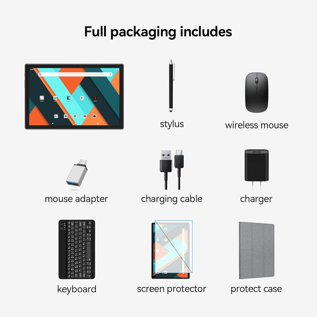 Android Tablet, 2026 Latest 10 inch Android 14 Tablet, MTK8183 Octa-Core, 16GB 128GB 1TB Expansion, 2.4/5G WiFi, 21MP Camera, Gemini AI 2.0, Tablets with Keyboard, Mouse, Case etc