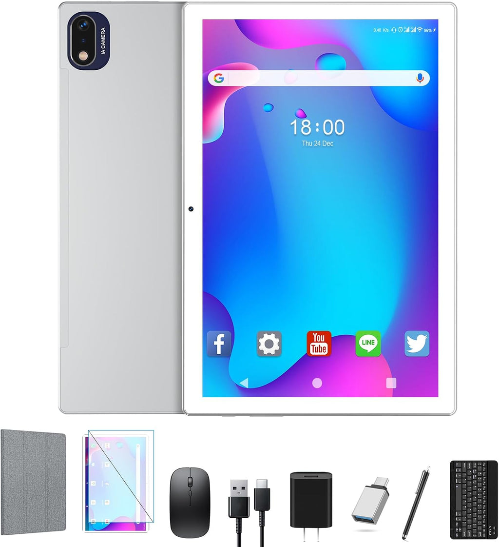 Tablet, 2026 Latest 10 inch Android 14 Tablet, MTK8183 Octa-Core, 16GB 128GB 1TB Expansion, 2.4/5G WiFi, 21MP Camera, Gemini AI 2.0, Tablets with Keyboard, Mouse, Case etc