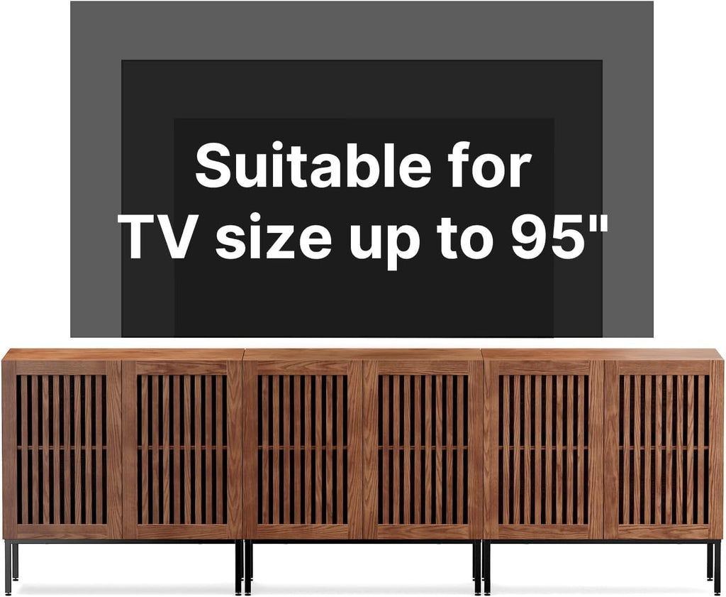 BVIUNTWO Farmhouse TV Stand for TVs up to 95 Inch, 3-in-1 Entertainment Center with Storage Cabinets and Metal Base, Large Media Console for Living Room, Home Theater, Brown