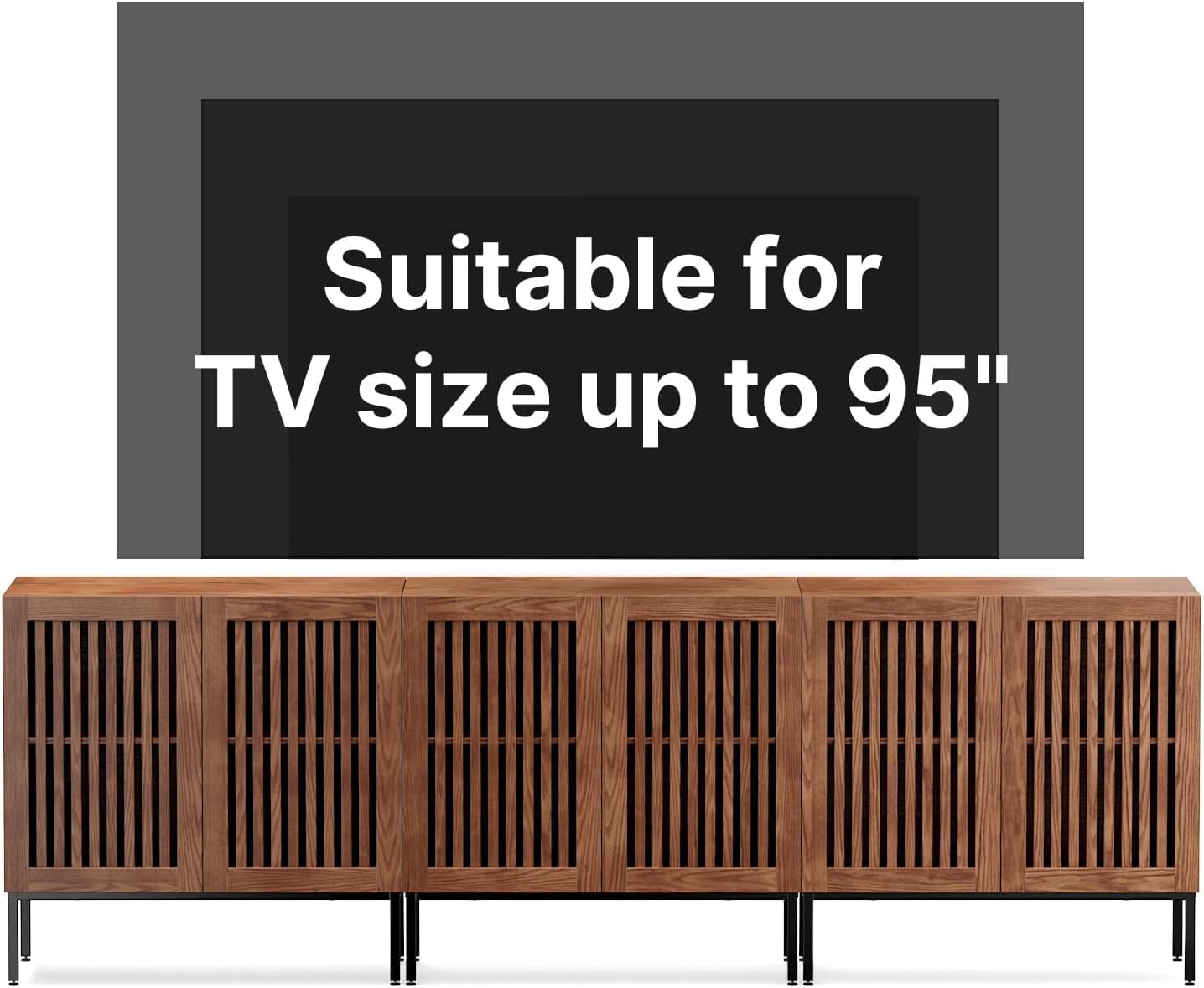 BVIUNTWO Farmhouse TV Stand for TVs up to 95 Inch, 3-in-1 Entertainment Center with Storage Cabinets and Metal Base, Large Media Console for Living Room, Home Theater, Brown